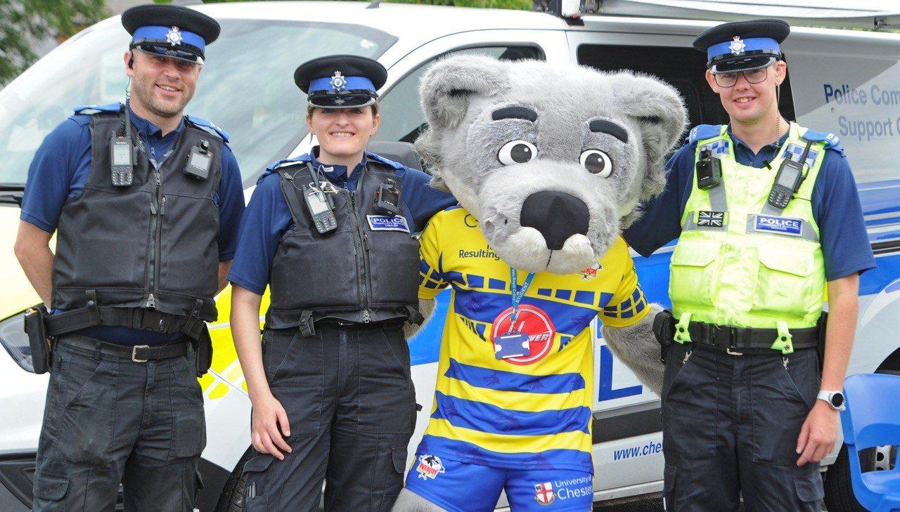 Cheshire Police representatives with Wolfie